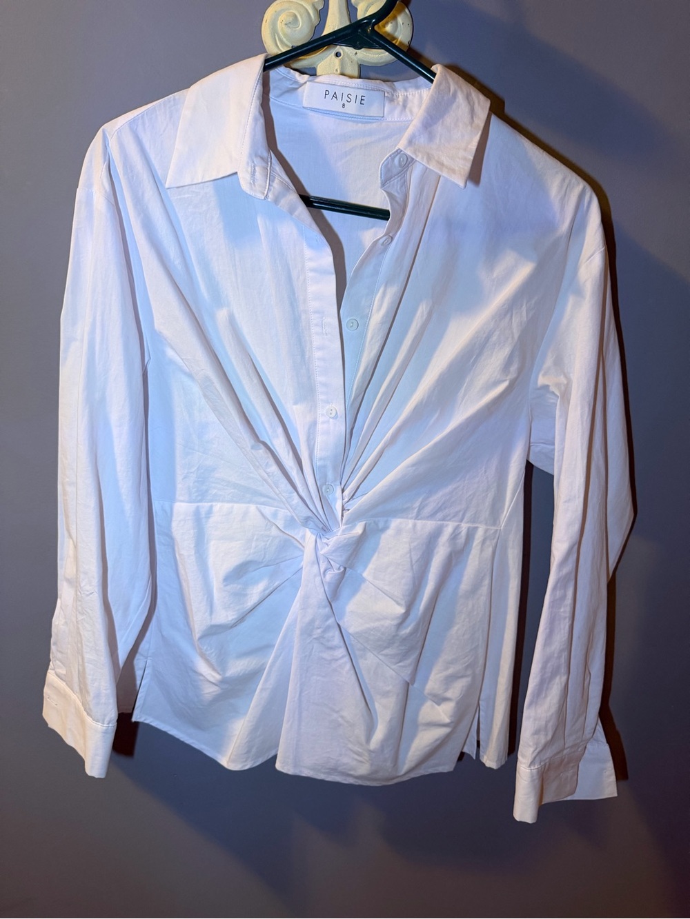 Paisie White Twist-Front Button-Down Blouse